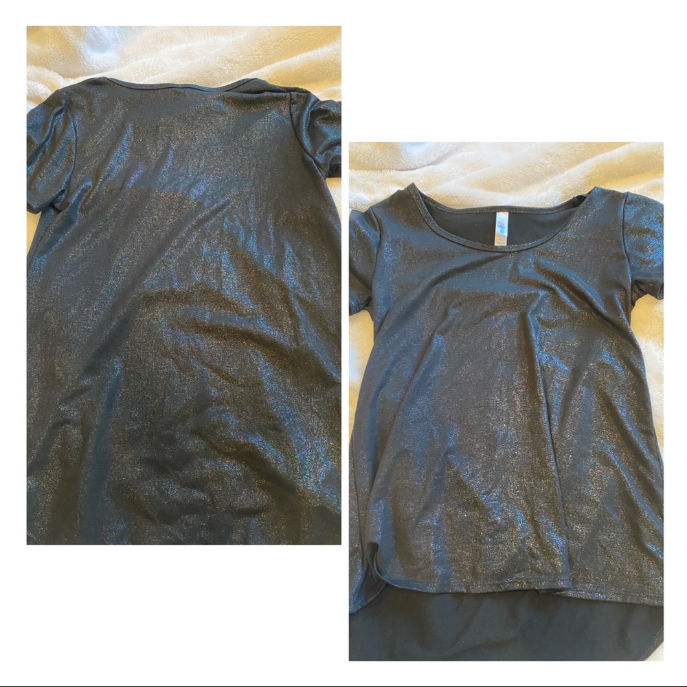 Lularoe xxs black holographic reflective tshirt